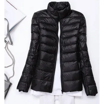 Dámská parka Péřová prošívaná bunda se stojatým límcem Barva: Černá, Velikost: XL