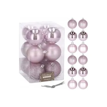 Vánoční ozdoba Vánoční baňky růžové mix - 6cm, sada 12ks