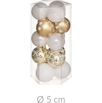 Atmosphera Sada vánočních ozdob z umělé hmoty, 5 cm, 15 kusů, bílé a zlaté