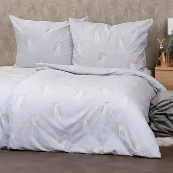 Povlečení 4Home Vánoční bavlněné povlečení Angels šedé 140 x 220, 70 x 90 cm zip