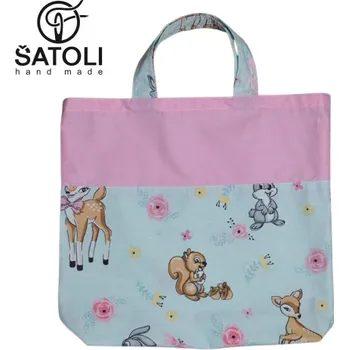 Nákupní taška Šatoli.cz Dětská nákupní taška mentolová/růžová Zvířátka
