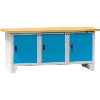 Dílenský stůl POLAK Dílenský stůl PS 2-5 [světle šedá, světle modrá, GH - deska s gumou, buková spárovka 40 mm]