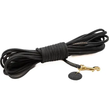 Vodítko pro psa Morko Kožená stopovačka 10 m – černá kůže 7 mm, karabina mosaz zakončení: s poutkem
