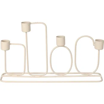Svícen Home Styling Collection Kovový svícen ve světlé šedě barvě na 4 svíčky, 27 x 15,7 cm