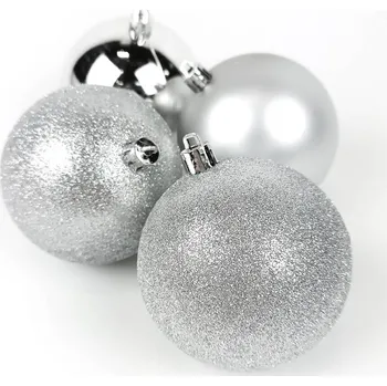 Vánoční dekorace Atmosphera Vánoční ozdoby s různými povrchovými úpravami, ⌀ 8 cm, 4 ks, stříbrná barva