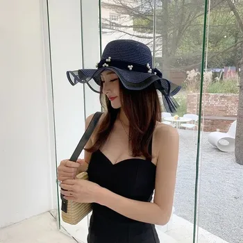 Klobouk Panamský dámský slaměný klobouk s mašlí | Ochrana hlavy - tibetská modrá