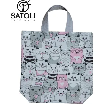 Šatoli.cz Dětská bavlněná nákupní taška šedé/růžové Kočičky