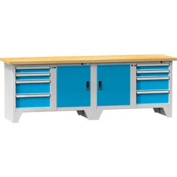 Dílenský stůl POLAK Dílenský stůl PS 3-1 [světle šedá, světle modrá, standardně dodávaná deska, M - bukový multiplex 40 mm]