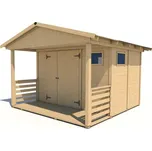 Panelový domek s terasou HA3322 19 mm 327X221 (Panelový domek na nářadí s terasou)
