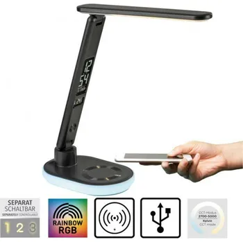 Lampička JUST LIGHT LED stolní lampa černá dotykový stmívač nabíjení telefonu bezdrátově i USB 3000-5000K LD 11018-18