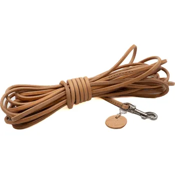 Vodítko pro psa Morko Kožená stopovačka 10 m – přírodní kůže 7 mm, karabina nerez zakončení: bez poutka