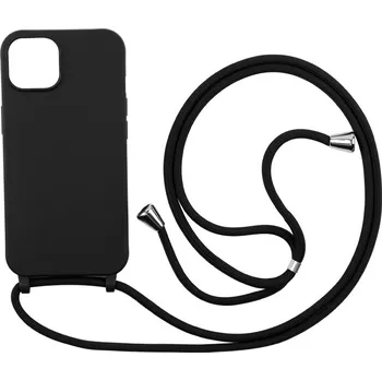 Pouzdro na mobilní telefon Silikonový kryt se šňůrkou pro iPhone 15 Barva: Černá