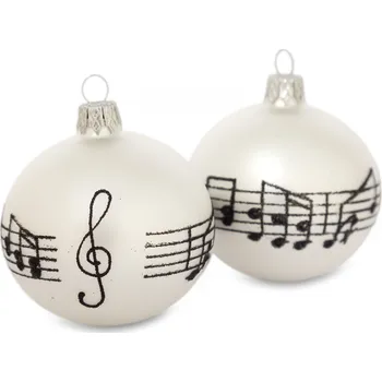 Vánoční ozdoba Vánoční skleněné ozdoby s partiturou, sada 2 ks, bílá perleť
