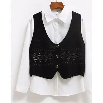 Dámská vesta Pletená vesta s knoflíky Velikost: S, Barva (Varianta): Black Single Vest