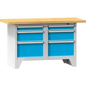 Dílenský stůl POLAK Dílenský stůl PS 1-1 [světle šedá, světle modrá, standardně dodávaná deska, buková spárovka 40 mm]