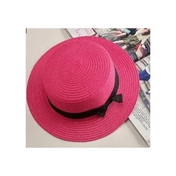 Klobouk Letní slámový klobouk dámský široký | Ochrana před sluncem - plochá švestkově červená,dospělý 56-58 cm