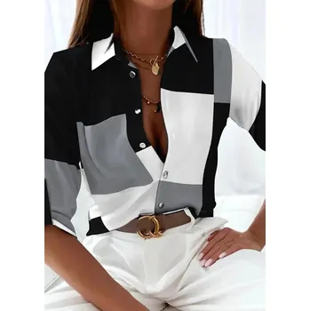 Dámská košile Dámská košile patchwork, s potiskem Barva: Šedá, Velikost: 3XL