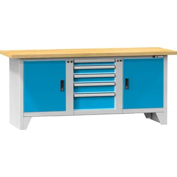 Dílenský stůl POLAK Dílenský stůl PS 2-2 [světle šedá, antracitová, standardně dodávaná deska, M - bukový multiplex 40 mm]