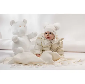 Kojenecká čepice Zimní čepice s bambulkami JAMIKS Mari smetanová Rozměr: 38