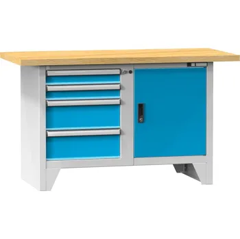 Dílenský stůl POLAK Dílenský stůl PS 1-2 [světle šedá, světle modrá, standardně dodávaná deska, M - bukový multiplex 40 mm]