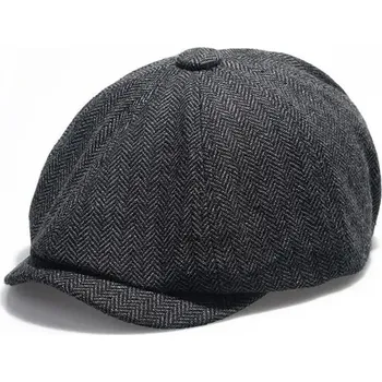 Čepice Zimní pánská retro čepice s kšiltem | Teplá čepice pro muže - Černá,55-60 cm