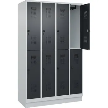 Šatní skříň Šatní skříň C+P Cabo-Plus, dvoupatrová, 8x oddíl, 1200 x 1950 mm, šedo-černošedá, podstavec