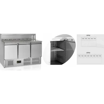TEFCOLD Pizza Chladicí Stůl GP 93 + AKCE | s Žulovou Deskou, š. 136 cm, 3 dveře, GN 1/1, Servis ČR