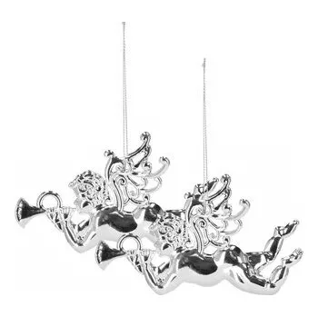 Vánoční dekorace Vánoční ozdoby - Andělíčky s trumpetou, stříbrná, sada 2ks