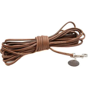 Vodítko pro psa Morko Kožená stopovačka 10 m – hnědá kůže 7 mm, karabina nerez zakončení: bez poutka