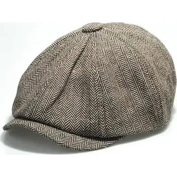 Čepice Zimní pánská retro čepice s kšiltem | Teplá čepice pro muže - káva,55-60 cm