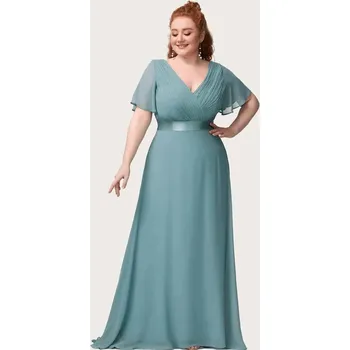 Dámské šaty Svatební a plesové šaty ze šifonu s volánkovým rukávem Barva: Mořská, Velikost: L