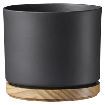 Květináč Soendgen Keramik Oslo Obal na květináč, ø 19 cm, 16 cm, keramika, dřevo, antracit&nbsp;66635