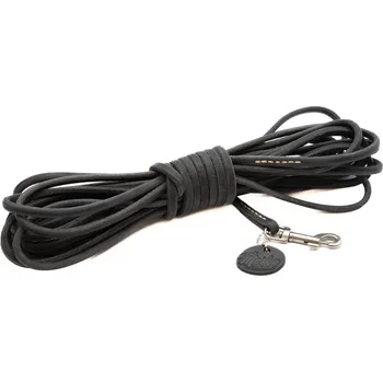 Vodítko pro psa Morko Kožená stopovačka 10 m – černá kůže 7 mm, karabina nerez zakončení: bez poutka