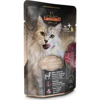 Krmivo pro kočku Leonardo Kapsička pro kočky - Jehněčí s brusinkami 85 g - od psiskoty.cz (Leonardo kapsička pro kočky s jehněčím masem a brusinkami podporuje močový systém a zdravé trávení. Lososový olej pečuje o pokožku a srst. Bez obilovin, ideální pro kočky s citlivým