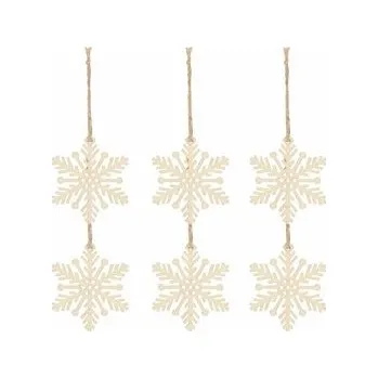 Vánoční dřevěné ozdoby - sněhová vločka, sada 6ks