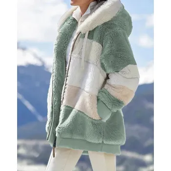 Dámský kožich Pruhovaný kožich na zip Velikost: 3XL, Barva (Varianta): Zelená