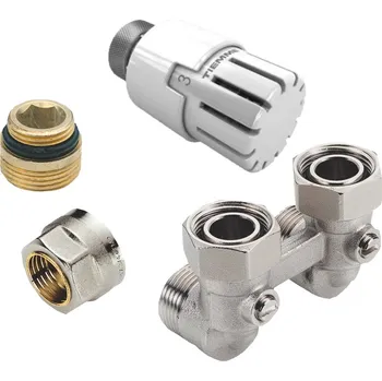 Ventil TIEMME rohový radiátorový kit pro připojení měděných trubek o průměru 15 s termostatickou hlavicí