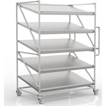 ENPRAG Regálový vozík na přepravky se šikmými policemi 1300 x 800 mm, SP13080 [šedá + stříbrné spojky]