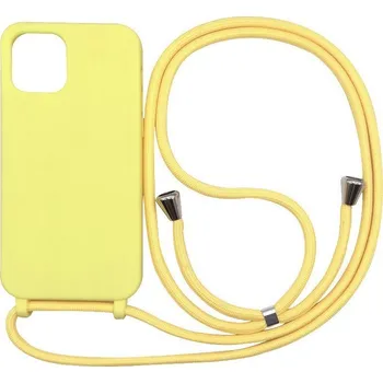 Pouzdro na mobilní telefon Silikonový kryt se šňůrkou pro iPhone 15 PLUS Barva: Žlutá