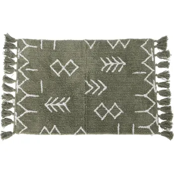 Koberec Home Styling Collection Zelený koberec s třásněmi, 100% bavlna, etnický vzor