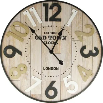 Hodiny Hodiny dřevo + kov "Old town" 60 cm (Hodiny nástěnné veliké)