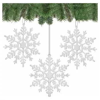Vánoční ozdoby - Vločky se třpytkami bílé, 12cm, sada 3ks