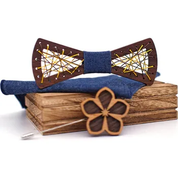 Motýlek Gaira® Dřevěný motýlek s kapesníčkem a broží 709225, Barva modrá