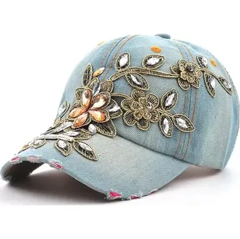Kšiltovka Dámská džínová kšiltovka s diamantovou výšivkou | Kšiltová čepice - světle modrá