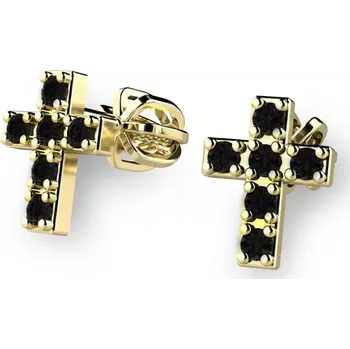 Náušnice Dámské náušnice žluté zlato 585/1000 přírodní diamant 0.066 ct - křížky s černé 140026-ZL-DIA-Black