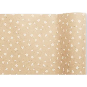 Papír Vánoční papír natur, hvězdy, 70cm x 2m