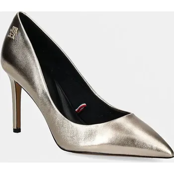 Dámské lodičky Kožené lodičky Tommy Hilfiger PARTY POINTED METALLIC PUMP zlatá barva, FW0FW08156 GLD, EUR 41