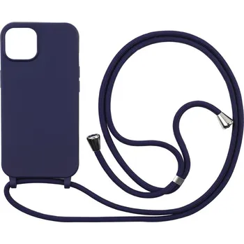 Pouzdro na mobilní telefon Silikonový kryt se šňůrkou pro iPhone 15 PLUS Barva: Tmavě modrá