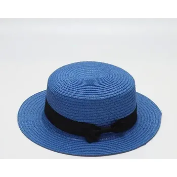Klobouk Letní slámový klobouk dámský široký | Ochrana před sluncem - plochá modrá,dítě 48-54 cm