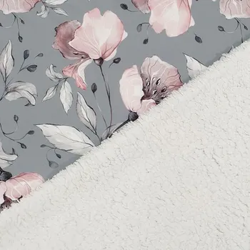 Softshell s beránkem šedý, pudrové květy, š.150